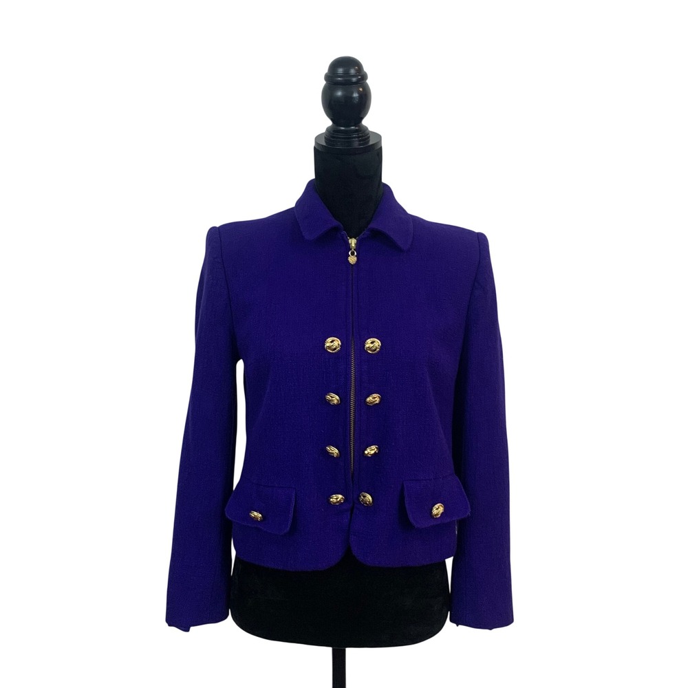 Doncaster Vintage Women's Sz 10 Purple‎ Wool Military Jacket Gold Crest Buttons